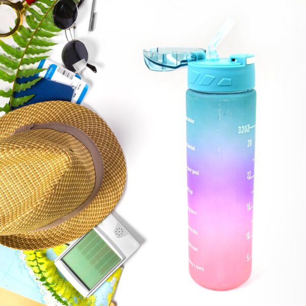Plastic Colorful Motivational Water Bottle with Straw (900 ML) - Image 6