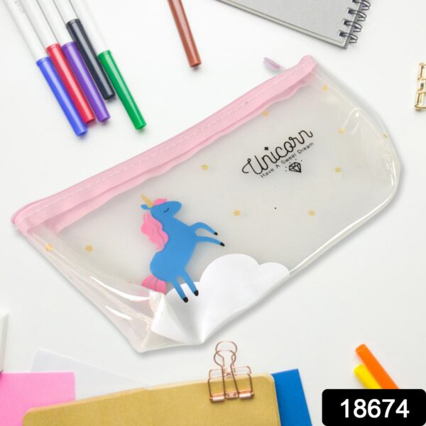Transparent Unicorn Pencil Zip Pouch Bag (1 Pc) - Image 2