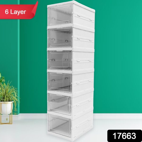 Stackable Multifunctional Storage, for Clothes Foldable Drawer Shelf Basket Utility Cart Rack Storage Organizer Cart for Kitchen, Pantry Closet, Bedroom, Bathroom, Laundry (6 Layer / 1 Pc) - Image 2