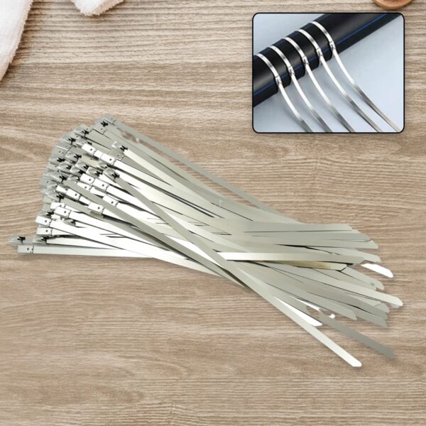 Stainless Steel Cable TIE Used for Solar, Industrial and Home Improvement Multipurpose HIGH Strength, Self-Locking Zip Ties, Multi-purpose Tie, Portable Rustproof 100Pcs Wide Application Zip Tie Set for Building (100 pcs Set / 4.6x200MM) - Image 3