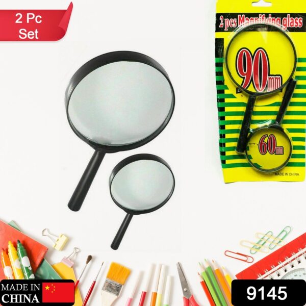 Magnifying glass Lens - reading aid made of glass - real glass magnifying glass that can be used on both sides - glass breakage-proof magnifying glass, Protect Eyes, 90mm & 60mm (2pc Set) - Image 2