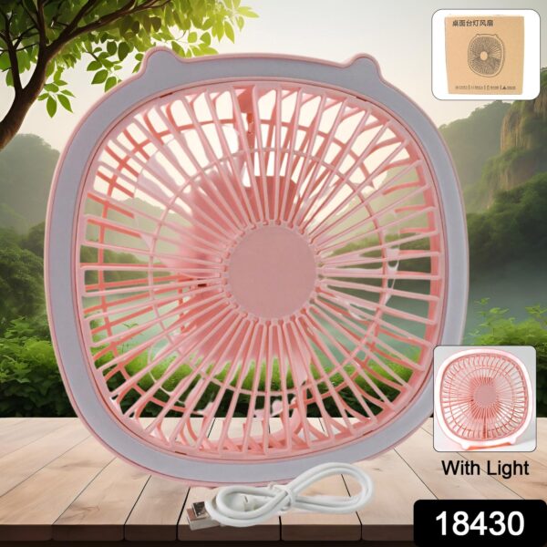 USB PORTABLE MINI DESK FAN WITH LIGHT & COLOR BOX (1 PC / Mix Color) - Image 2