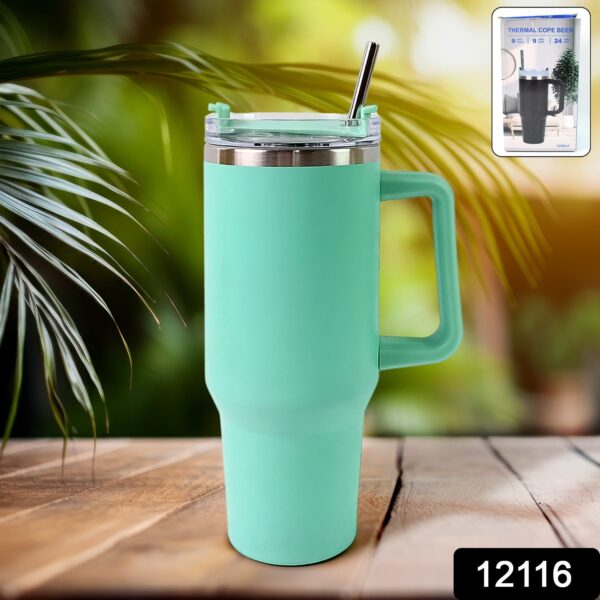 1200 ML Insulated Tumbler with Lid and Straw, Thermal Cope Beer Quencher (1200ml / 1 Pc / Mix Color) - Image 2