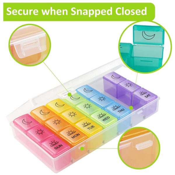 Pill Box 7 Day Weekly Medicine Organizer Daily Planner Portable Travel Container Holder for Vitamin and Supplement Moisture-Proof Compartments Case for Pocket Purse Easy to Use BPA Free (21 Grid) - Image 6