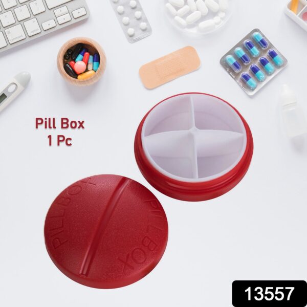 Portable Round Shape 4 Compartments Pill Box (1 Pc) - Image 2