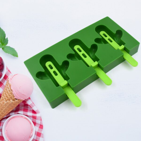 Ice Cream Mould Popsicle Mold, Cactus Shape Ice Pop Molds Homemade Popsicle for DIY Ice Popsicle, 3-Cavity Summer Food Kitchen Tools (1 Pc) - Image 6