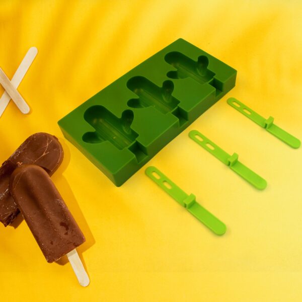 Ice Cream Mould Popsicle Mold, Cactus Shape Ice Pop Molds Homemade Popsicle for DIY Ice Popsicle, 3-Cavity Summer Food Kitchen Tools (1 Pc) - Image 4