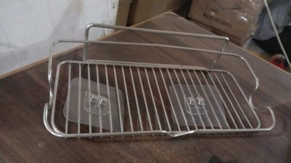 Stainless Steel Kitchen Bathroom Shower Shelf Storage Suction Basket Rack With 2 Hook (1 Pc) - Image 3