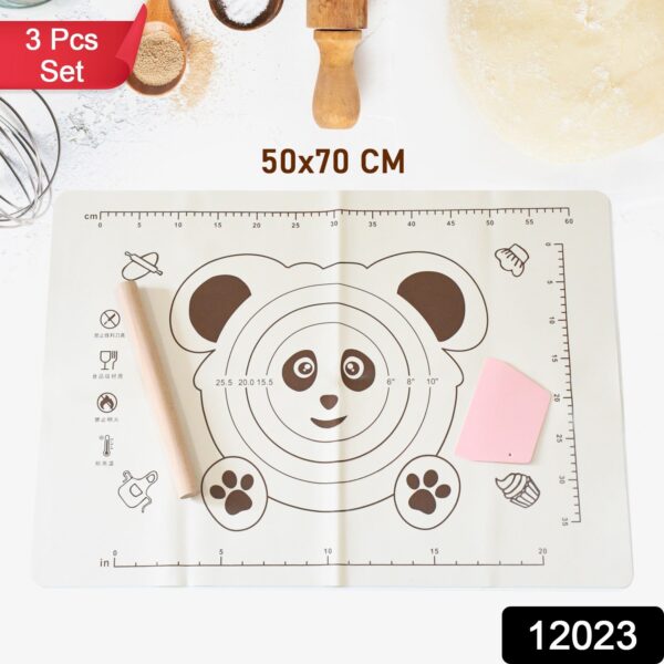 3 In 1 Silicone Baking Mat With Wooden Belan & Cake Scraper (3 Pcs Set / 50×70 CM) - Image 2