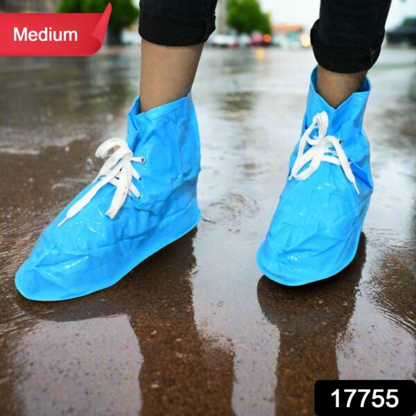 Plastic Shoes Cover Reusable Anti-Slip Boots Zippered Overshoes Covers & Shoe laces Waterproof Snow Rain Boots for Kids / Adult Shoes, for Rainy Season (1 Pair) - Image 3