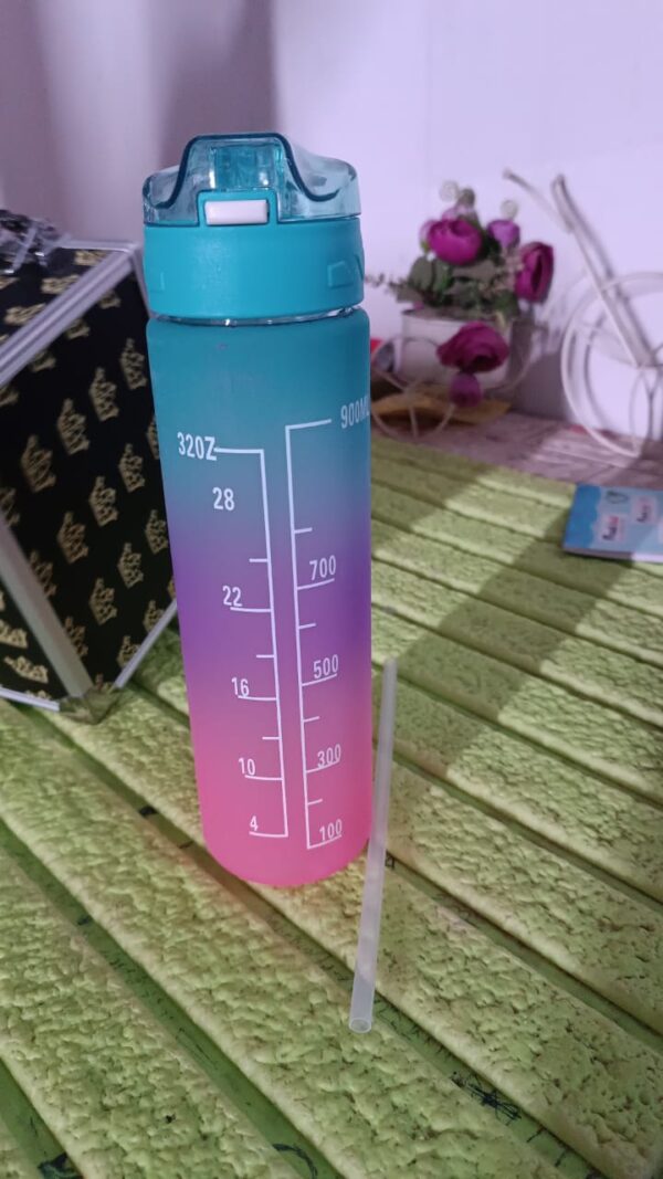 Plastic Colorful Motivational Water Bottle with Straw (900 ML) - Image 7