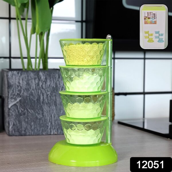 4 Section 360° Rotating Vertical Seasoning Box Plastic Pickle Tower | Spice Rack (4 Layer with 4 Plastic Spoon / 1 Set) - Image 2