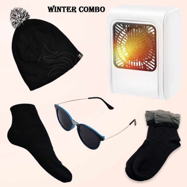 Winter Warm Set- Bennie hat, Room Heater, Sunglasses And Socks (5 Pcs Combo) - Image 2