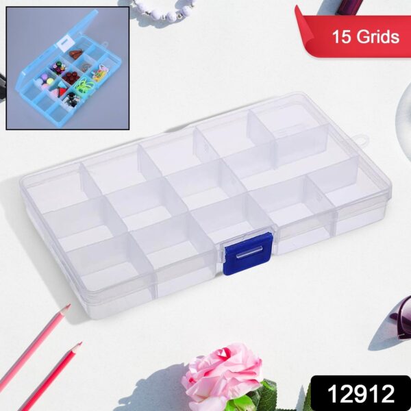 15 Grids Jewelry Organizer Plastic Jewelry Organizer Box Clear Jewelry Organizer Box Plastic Bead Organizers with Adjustable Dividers for Herbs Pills Bead, Jewelry, and Other Small Item (1 Pc) - Image 2