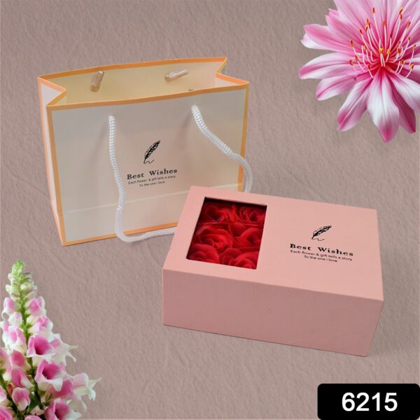 Jewellery Gift Box with Lids & Roses Packaging Box with 6 Roses (1 Set) - Image 2