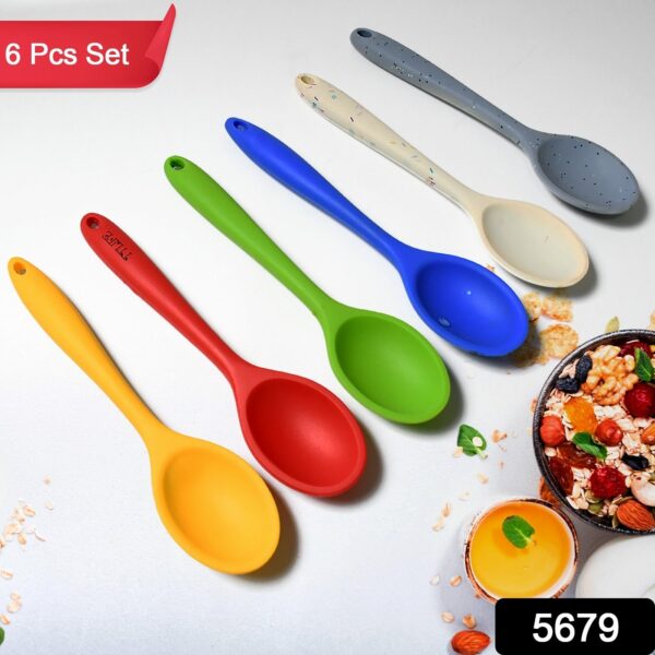 Multipurpose Silicone Spoon, Silicone Basting Spoon Non-Stick Kitchen Utensils Household Heat-Resistant Non Stick Spoons Kitchen Cookware Items For Cooking and Baking (6 Pcs Set) - Image 2