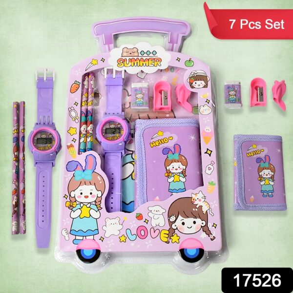 Stationery Set for Girls and Boys | Kids Return Gift - 7 In 1 School Items For Kids-Pencils, Eraser, Sharpener, Pouch, Pencil Extender | Birthday Gift Idea Stationary Kit Set for School Kids (Pack of 7 Pcs Set) - Image 2