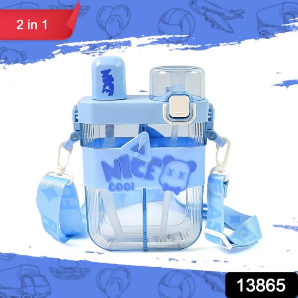 2in1 Dual Compartment Water Bottle with Straw and Adjustable Shoulder Straps (1 Pc / Multi color) - Image 2