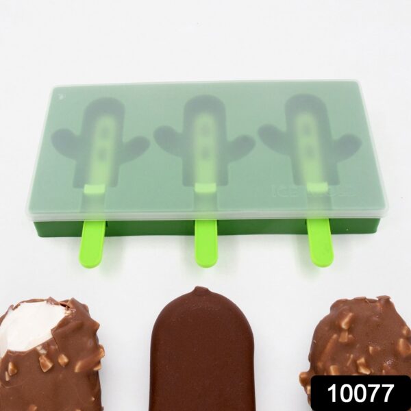 Ice Cream Mould Popsicle Mold, Cactus Shape Ice Pop Molds Homemade Popsicle for DIY Ice Popsicle, 3-Cavity Summer Food Kitchen Tools (1 Pc) - Image 2