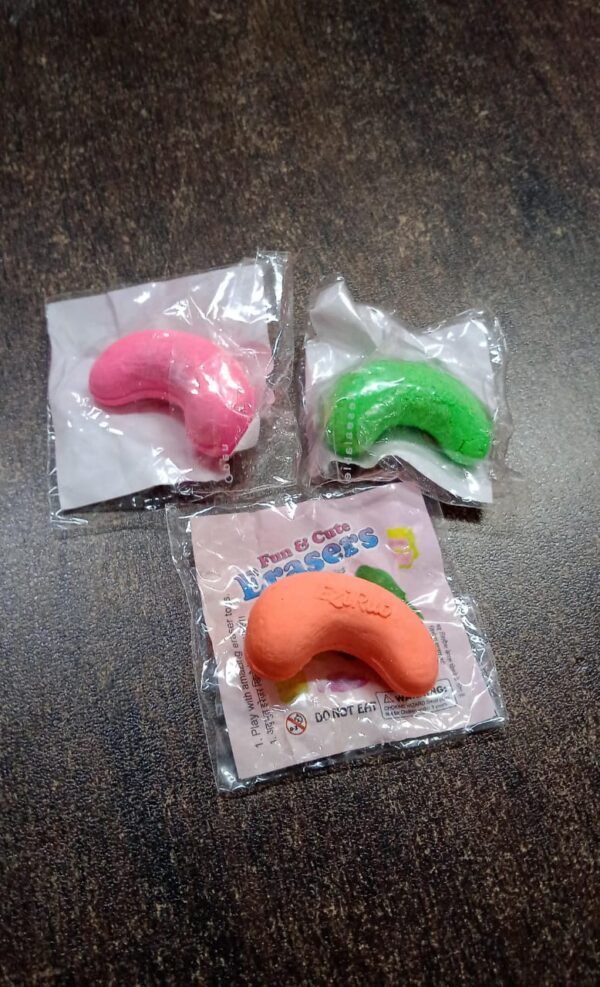 Cashew Nut Eraser Rubber Erasers (1 Pc / Mix Colour & Design) - Image 4