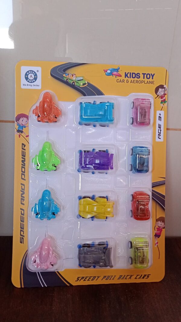 Mini Pull Back Car & Aeroplane Plastic Pull Back Car Cartoon Toys (12 Pcs Set) - Image 7