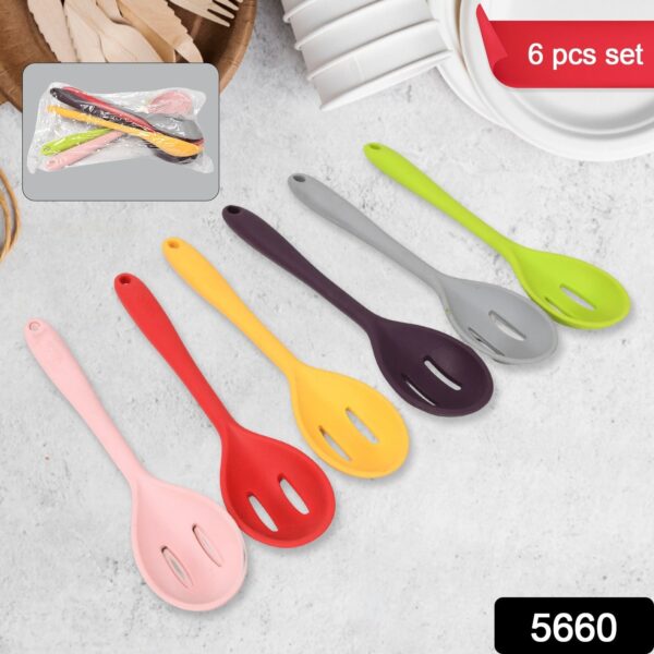 Multipurpose Silicone Spoon, Silicone Basting Spoon Non-Stick Kitchen Utensils Household Gadgets Heat-Resistant Non Stick Spoons Kitchen Cookware Items For Cooking and Baking (6 Pcs Set) - Image 2
