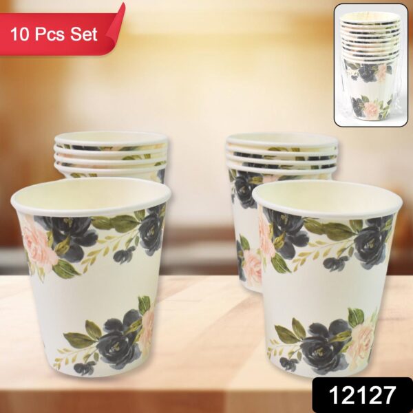 Disposable Paper Cups, Disposable Tea, Coffee Cups (10 Pcs Set / Mix Color & Design) - Image 2