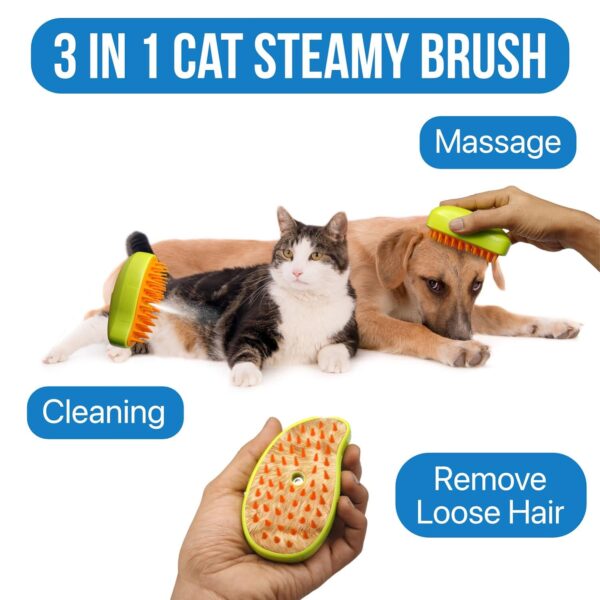 3 In1 Cat Steamy Brush, Self Cleaning Steam Cat Brush Cat Steamer Brush for Massage Cat Grooming Brush Pet Hair Removal Comb for Cat and Dog, for Removing Tangled and Loose Hair - Image 3