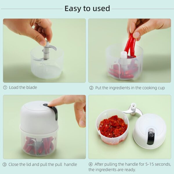 Wireless USB Rechargeable Mini Electric Garlic Machine / Chopper 3 Blades (250Ml) - Image 3