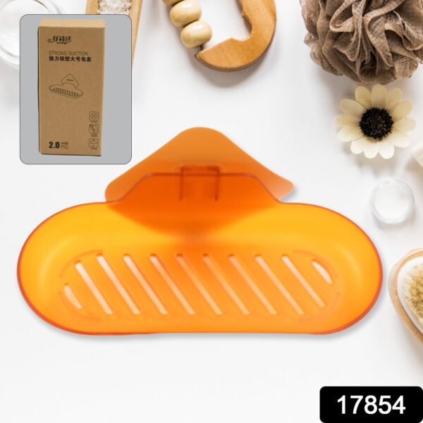 Plastic Soap Dish Holder for Bathroom Shower Wall Mounted Self Adhesive Soap Holder Saver Tray-Plastic Sponge Holder for Kitchen Storage Rack Soap Box, Bathroom (1 Pc) - Image 2