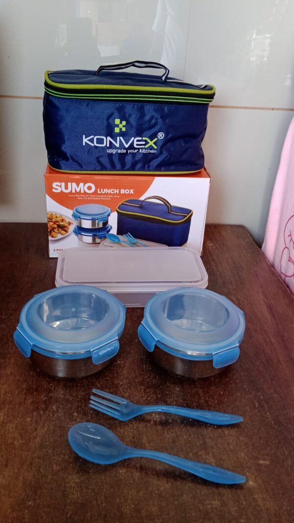 Sumo Lunch Box, with Lunch Bag, Plastic Lunch Box & Plastic Spoon, Fork (2 Pc Set / With Lunch Box) - Image 7
