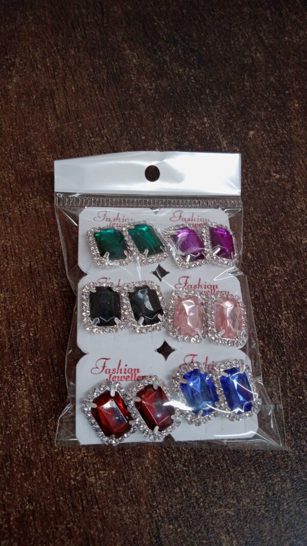 Diamond Jewellery Interchangeable Triangular Shaped Earrings (6 Pari / Mix Color & Design) - Image 7