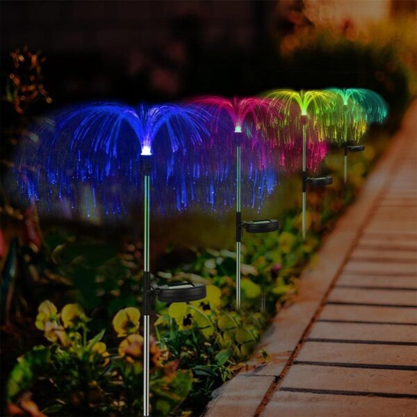 2pcs Garden Solar Outdoor Lights Decorative , 7 Colors Changing RGB Light Waterproof Flower Jellyfish Firework Decor for Garden Patio Landscape Pathway Yard Holiday Decor - Image 4