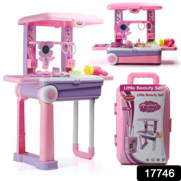 Big Beauty Set Suitcase On Wheel, The Ultimate Beauty Set On Wheels for Girls, Makeup Kit is Easy to Clean & Use, Portable Beauty Set with 25 Pieces for 3 Years BIS Approved. (Beauty Set Trolley) - Image 2