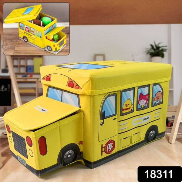 School Bus Shaped Portable Foldable Toy Box Storage with Lid (1 Pc) - Image 2