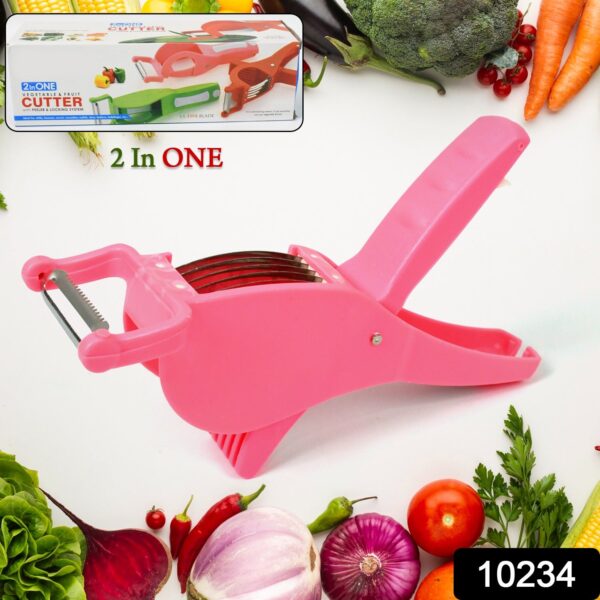 Plastic 2 in 1 Vegetable & Fruit Multi Cutter 5 Blade Vegetable Cutter with Peeler (1 Pc / Multicolor) - Image 2