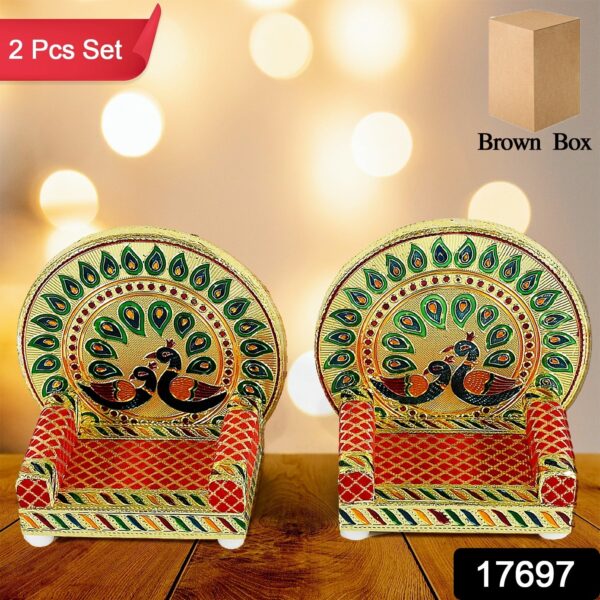 Meenakari Work Laddu Gopal Singhasan for Pooja Mandir Wooden Krishna Ladoo Bal Gopal Sofa Asan, Home Decorative Premium Look Decorative Singhasan Suitable For Home, Office, Restaurant (2 Pc Set) - Image 2