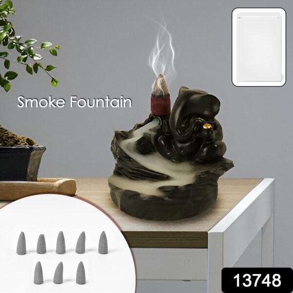 Smoke Fountain Ganesha Idol Decoration Items with 8 Pc Backflow Incense Cones Sticks (1 pc) - Image 2