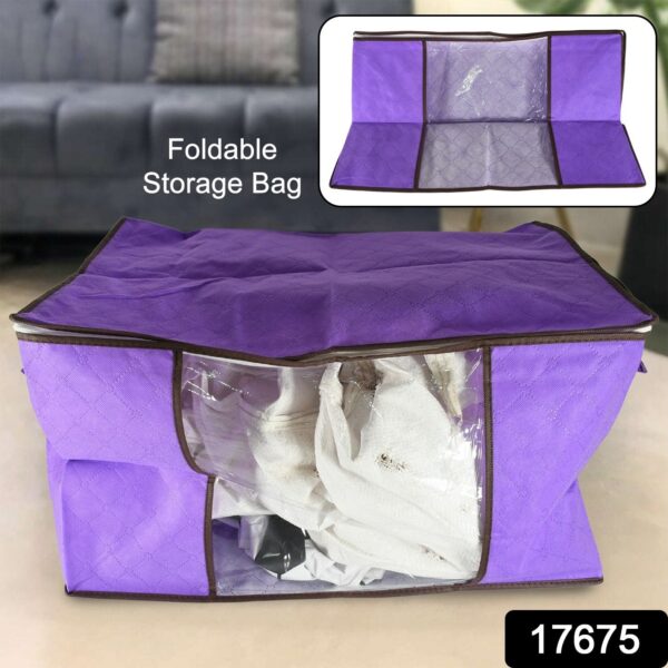 Clothing storage bag with zipper, non-woven storage bag for storing the clothes and sarees. - Image 2