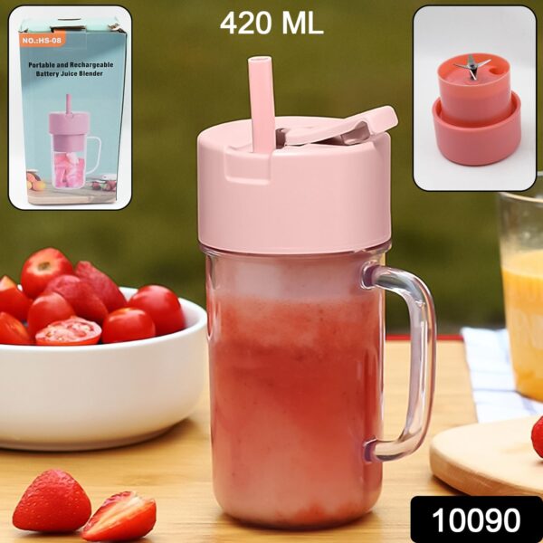 Portable Crusher Juicer With Handle & Straw, USB Rechargeable 6 Blades (420 ML) - Image 2