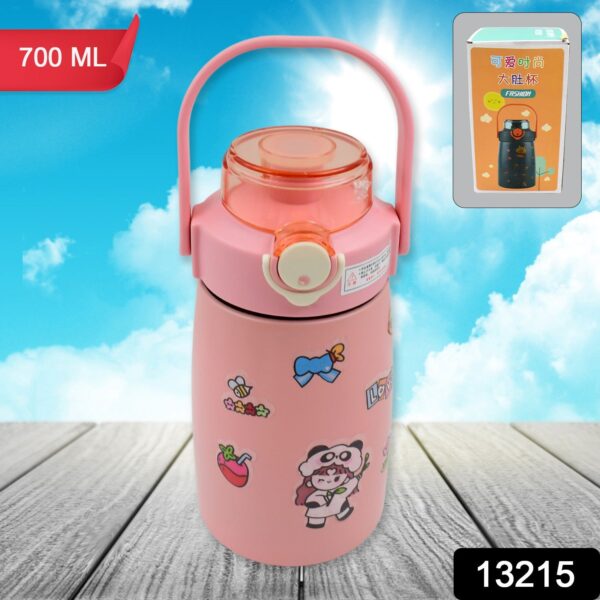 Stainless Steel Vacuum Insulated Water Bottle with Handle & Sticker (700 ML) - Image 2