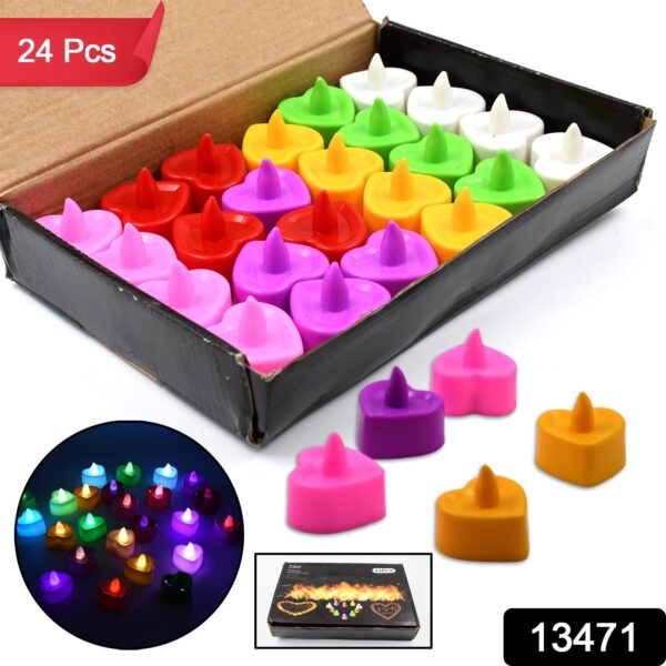 Heart Shape Battery Operated Tea Light LED Candles, for Decoration Use (24 Pc Set) - Image 2