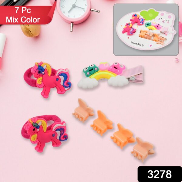 Cute Cartoon Plush Hairpin Set (7 Pcs Set / Mix Colour) - Image 2