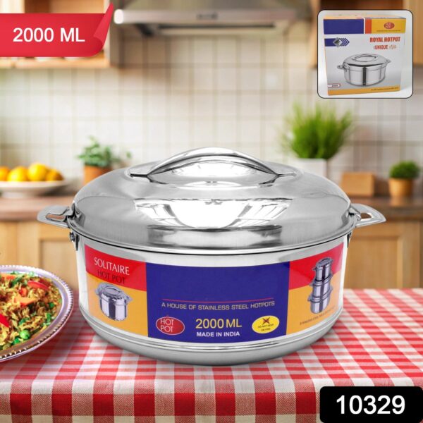 Royal Unique Hot Pot Stainless Steel Insulated Serving Casserole with Lid Handle (2000 ML) - Image 2