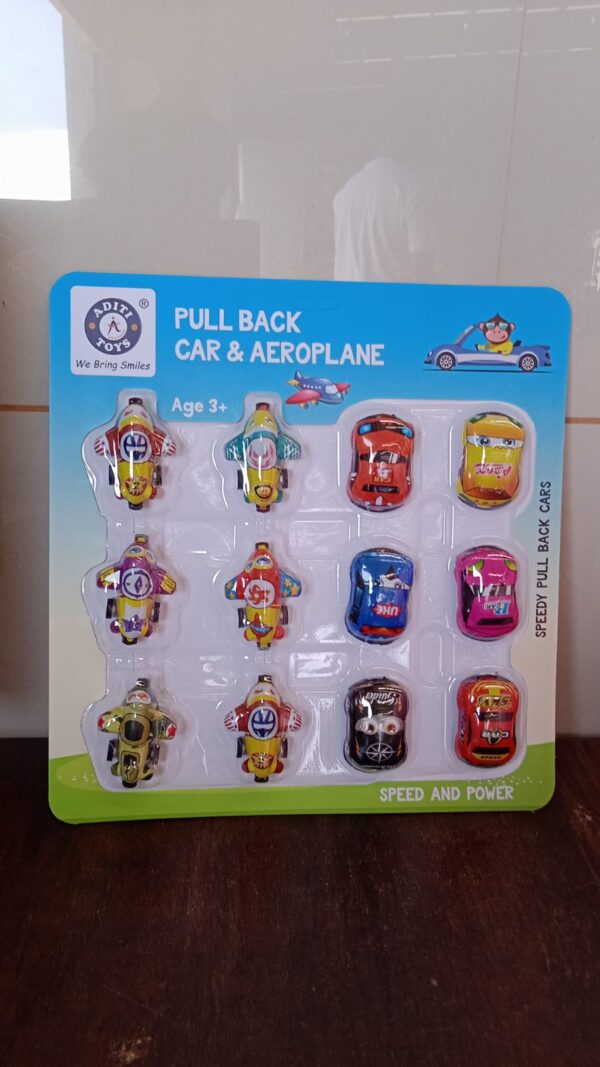 Mini Pull Back Car & Aeroplane PVC Plastic Pull Back Car Cartoon Toys (12 Pcs Set) - Image 7