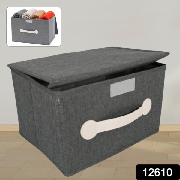 Small Foldable Storage Box With Lid And Handles, Cotton And Linen Storage Bins And Baskets Organizer For Nursery, Closet, Bedroom, Home (28×20×16 Cm / 1 pc) - Image 2
