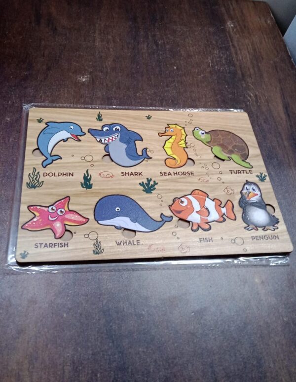Seawater Animal Wooden Puzzle Learning Educational Board (1 Set) - Image 7