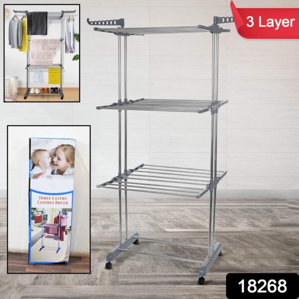 Premium Heavy Duty Stainless Steel 3 Layer Foldable Cloth Drying Stand (1 Set / With Color Box) - Image 3