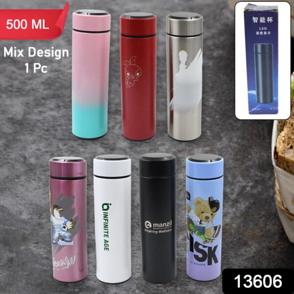 Printed Smart Vacuum Insulated Water Bottle with LED Temperature Display (1 Pc / 500 ML Approx / Multicolor / Mix Design ) - Image 2