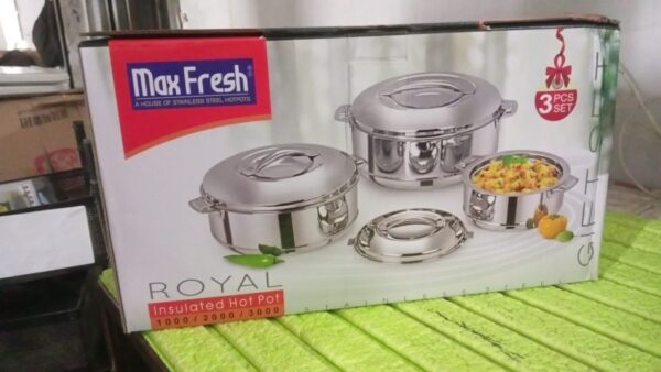 Royal Unique Hot Pot Stainless Steel Insulated Serving Casserole with Lid & Handle (3 pcs Set) - Image 7